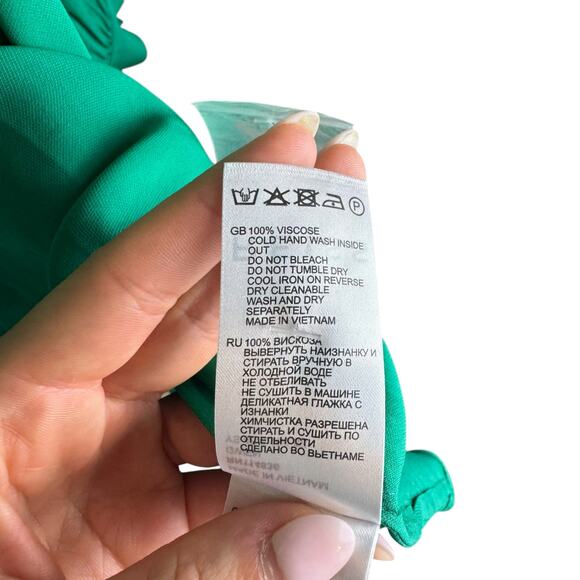 Reiss NWT Gwen Green Long Gathered Blouson Sleeve Cocktail Business Blouse - Picture 16 of 16